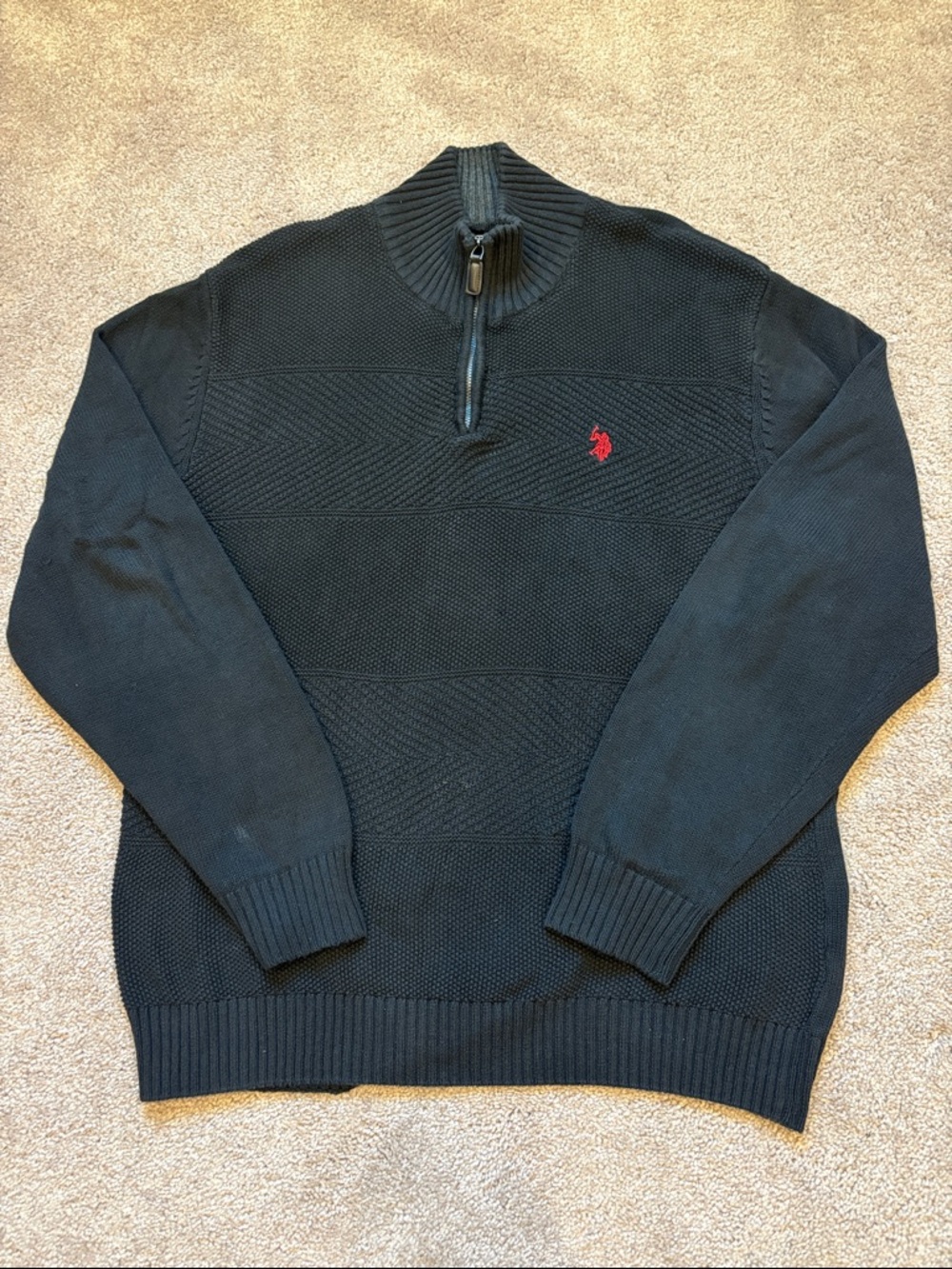 U.S. Polo Assn. Black Half-Zip Sweater with Red Polo Logo